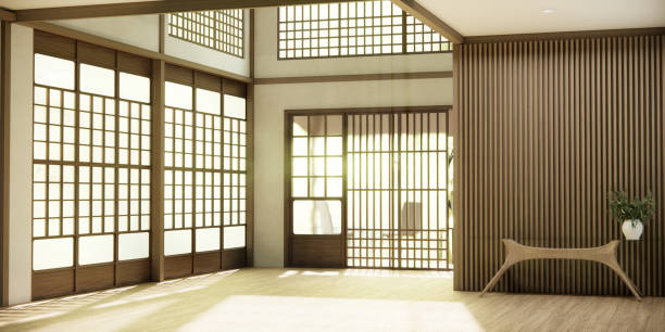 istock the hallway Clean japanese minimalist room interior, 3D rendering 1492851647