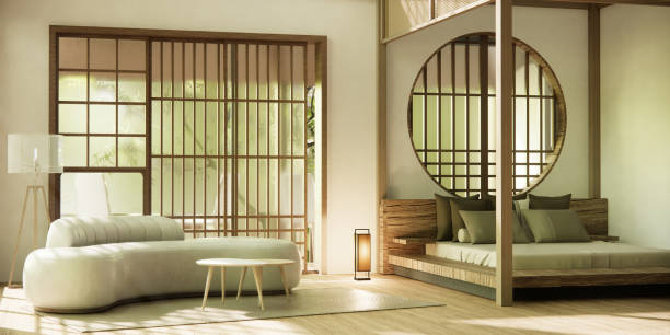 istock Minimalist japandi style living room decorated with sofa. 1492851746