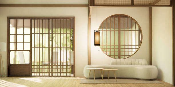 istock Minimalist japandi style living room decorated with sofa. 1492851769