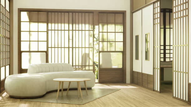 istock Minimalist japandi style living room decorated with sofa. 1492851802