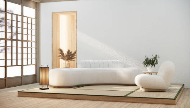istock Minimalist japandi style living room decorated with sofa. 1492851820