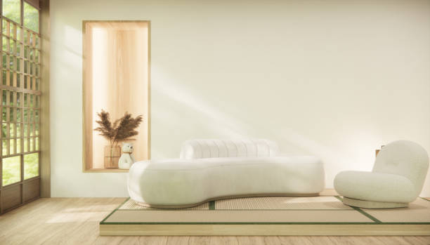 istock Minimalist japandi style living room decorated with sofa. 1492851826
