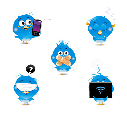 This is a vector illustration of a  set of emoticons with bluebirds