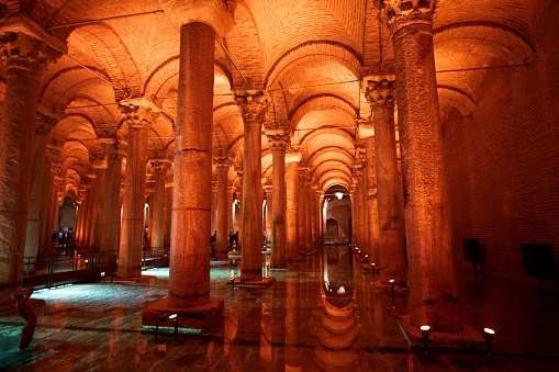 Basilica Cistern with red lights