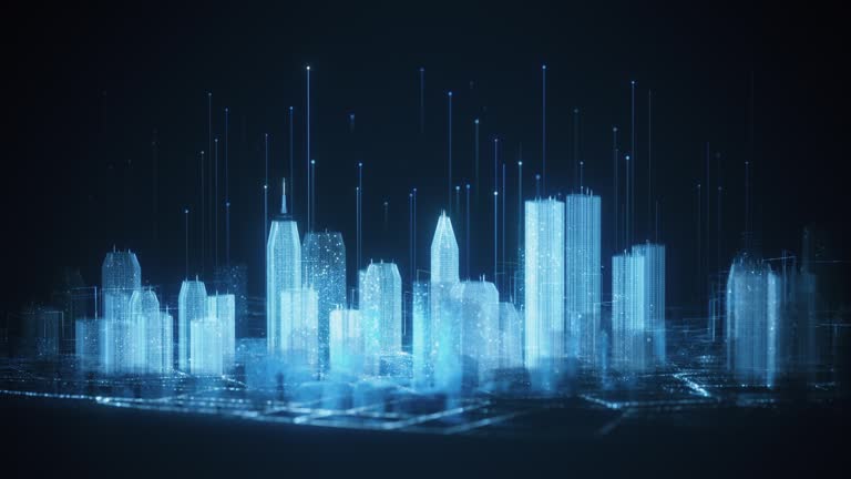 Emerging Digital City Skyline - Hologram, Smart City, Metaverse, Virtual Reality - Blue Version