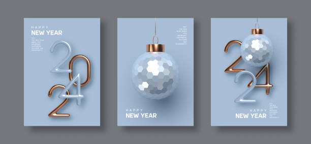 2024년 새해 인사말 카드, 전단지, 포스터. - happy new year 2024 stock illustrations
