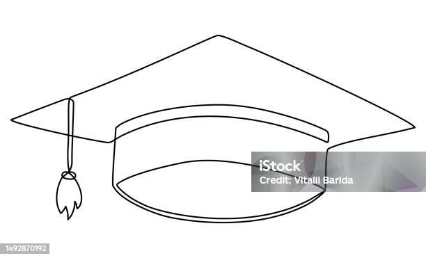 Line Drawing Grad Cap Graduation Cap Line Drawing Stock Illustration - Download Image Now ...