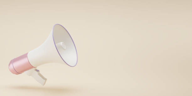 istock Pink megaphone loudspeaker isolate on beige background. magaphone. 3d render illustration. 1492878201