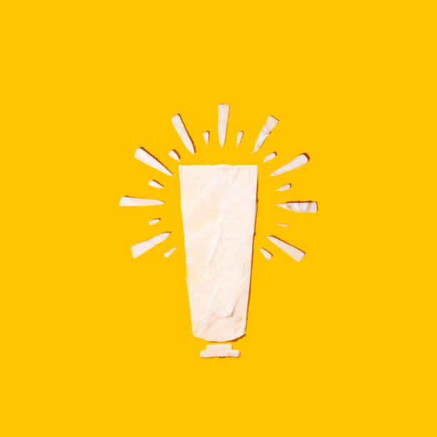SPF suncream - UV protection on yellow concept.