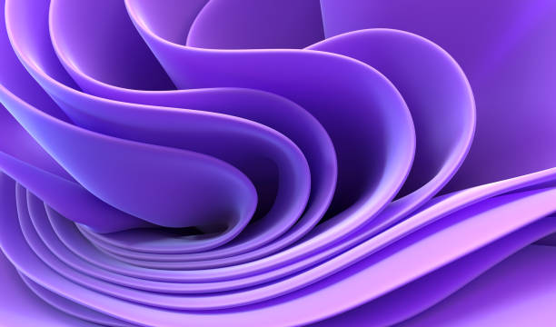 istock Multilayer abstract background with wavy curved ribbons in shape flower 3d render. Purple soft layers of cloth or paper with lines, folds, ruffles. Modern wallpaper, texture pattern 1492879340