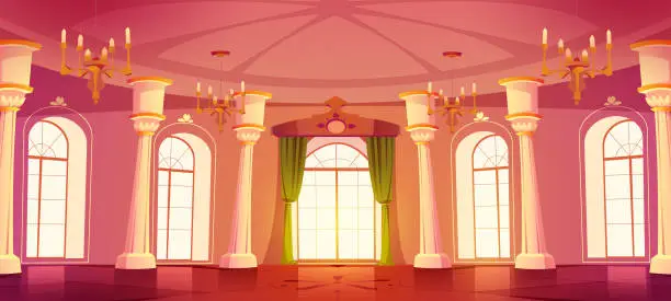 Vector illustration of Castle royal ballroom interior cartoon background