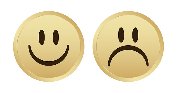 gold coin emoji happy face vector. Retro 80s emoli icon golden token
