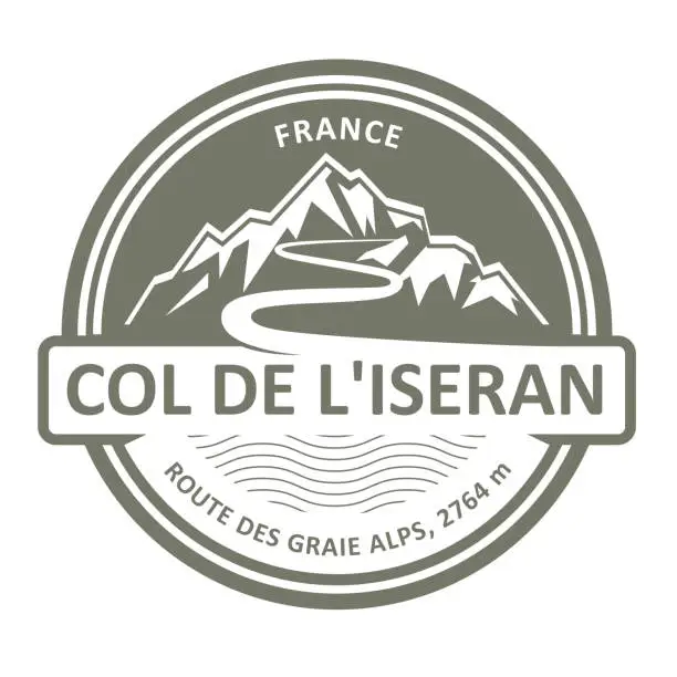 Vector illustration of Emblem with stamp of Col de Liseran, route des Grandes Alpes, mountain pass in France, vector