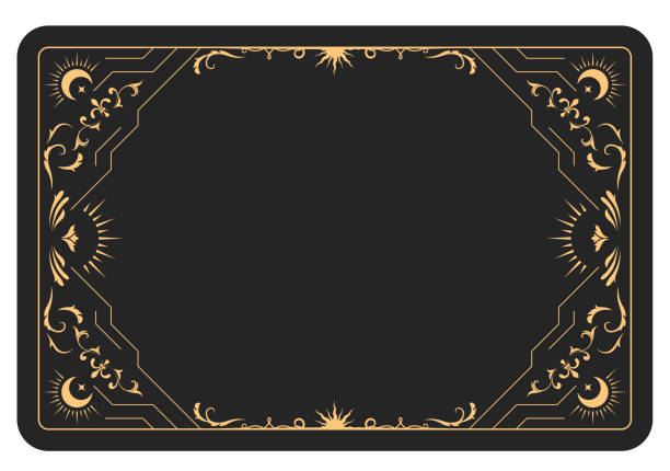 stockillustraties, clipart, cartoons en iconen met the reverse side of a tarot cards batch, frame with fancy pattern, esoteric and mystic border, sorcery, vector - heks