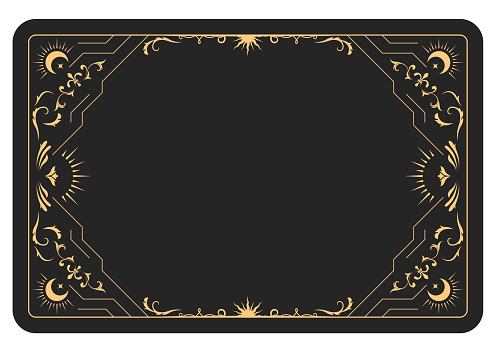 The reverse side of a tarot cards batch, frame with fancy pattern, esoteric and mystic border, sorcery, vector