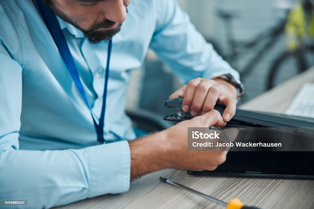 Computer Repair Programming And Startup Man Technician Working On Cpu ...