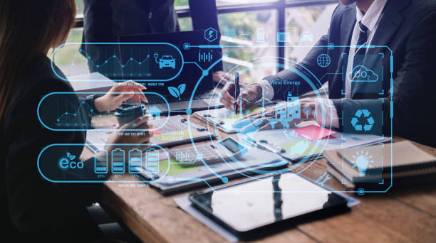 istock Business team working virtual modern smartphone to reduce CO2 emissions carbon footprint climate change to limit global warming.Sustainable development and green business concept. 1492888553