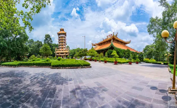 Photo of Morning at Ben Duoc Temple, Cu Chi, Ho Chi Minh city, Vietnam. The historic district revolutionary beside Cu Chi tunnel, a famous base of revolutionary Vietnam before 1975. Travel concept