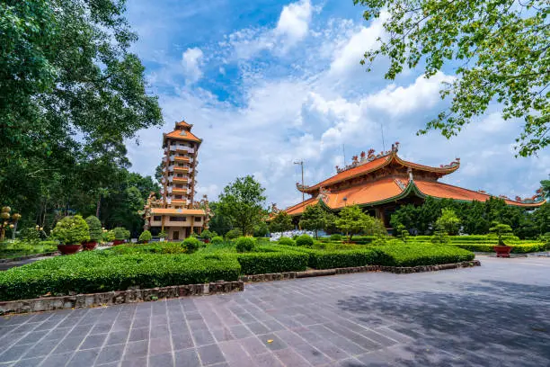 Photo of Morning at Ben Duoc Temple, Cu Chi, Ho Chi Minh city, Vietnam. The historic district revolutionary beside Cu Chi tunnel, a famous base of revolutionary Vietnam before 1975. Travel concept