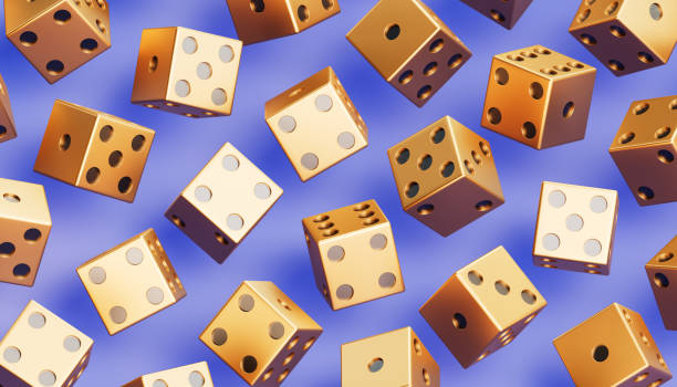 istock Set of golden dice with black dots on a blue background. 1492894040