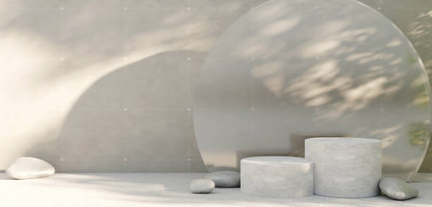 istock White stone podium with glass minimal abstract with white cylindrical podium set leaf shadow white scene for product presentation geometric platform stage for performances 3D illustration 1492896209