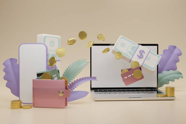 istock 3D rendering Money transfer with wallet, smartphone, cradit card, Money online on computer labtop payment,earning.Capital flow. Cash flow with gold coins. Financial savings or economy concept. 1492899994