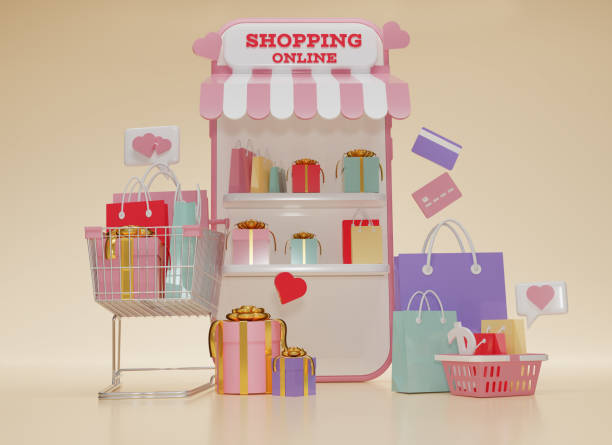 istock 3d rendering pink smartphone and shopping online on beige background. Concept of e-commerce sales, online shopping, digital marketing. Online shopping app, gifts, shopping items. 3d rendering. 1492900481
