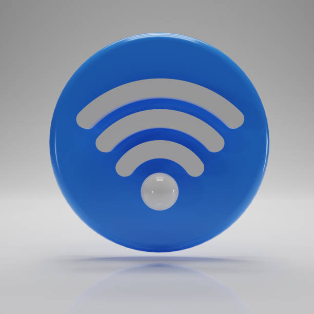istock White on blue Wifi icon  isolated on white background. Wi Fi Wireless Network Symbol. 3d rendering 1492902131
