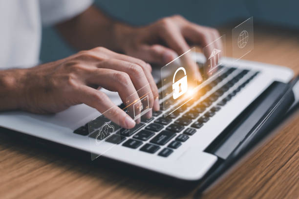 istock Cybersecurity and privacy concepts to protect data. Man protecting personal data on smartphone, virtual screen interfaces. Lock icon and internet network security technology. internet privacy, 1492902791
