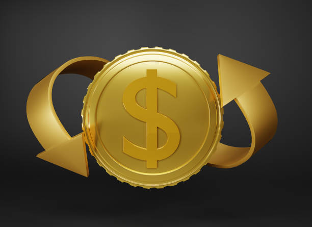 istock 3D render cash back icon with gold coin isolate on dark background. Cashback or Refund money service design. Online payment on black background. Income, savings, investment, 3d rendering. 1492902988