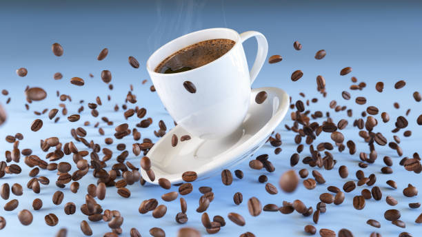 istock 3D Floating Coffee Cup And Saucer, Isolated on Blue Gradient Background 1492903019