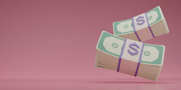 3D render Bundle cash is falling on pink background .Floating US Dollar bills bundles stack icon. copy space. Minimal style money dollar cash icon. Economy, finance, rich, treasure sign. 3d rendering. 3d render bundle cash está cayendo sobre fondo rosa. icono de pila de paquetes de billetes flotantes en dólares estadounidenses. espacio de copia. icono de dinero en efectivo en dólares de estilo minimalista. economía, finanzas, rico, signo del tesoro.