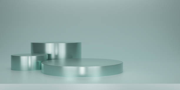 istock Shiny green round pedestal or podium  with studio backdrops. Metallic green  Blank display or clean room for showing product. Minimalist mockup for podium display or showcase. 3D rendering. 1492905776