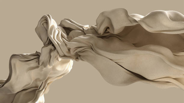 3d render illustration - Beige Background. Abstract wallpaper with flying cloth in motion. Soft luxury fabric. Great for beauty product presentation.