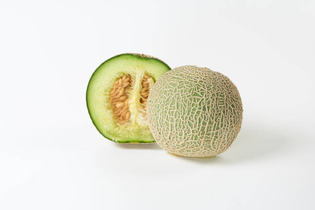 istock Ripe green flesh melon on white background 1492909889