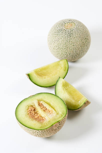 istock Ripe green flesh melon on white background 1492910322