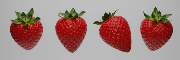 istock 3D render strawberries with leaf isolate on white background. Set of strawberry on white. Delicious fresh red strawberries isolate. Collection Side view berry strawberries. Clipping Path. 3D rendering 1492911124