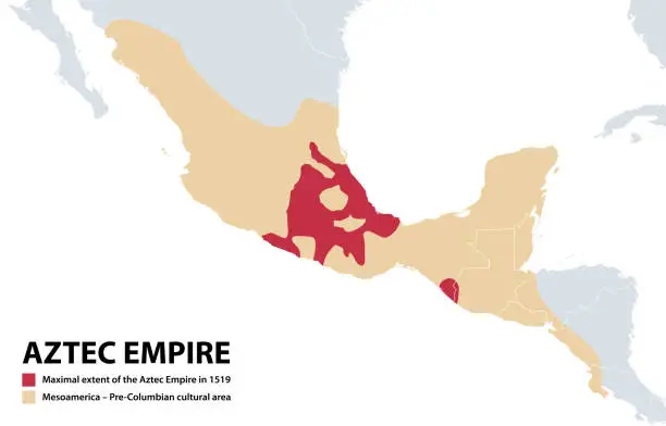 Vector illustration of The Aztec Empire, map of the Triple Alliance and maximal extent in 1519