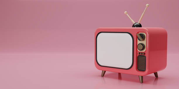 istock 3D render pink Vintage Television Cartoon style isolate on pink background. Minimal Retro TV. Yellow analog TV with copy space.  Old TV set with antenna. 3d rendering illustration. 1492912012