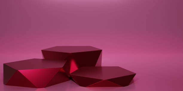 istock 3D render red geometric podium in red background. Hexagon cube,  maroon square podium. Concept scene stage showcase, product, promotion sale, banner, presentation, cosmetic. 3D rendering. 1492914521