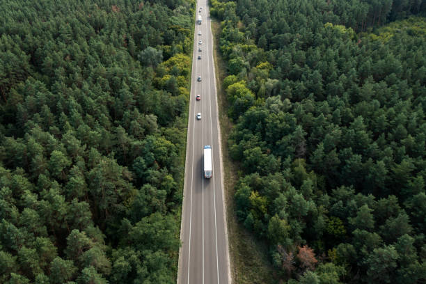 istock Aerial view of traffic on highway, perspective view 1492914931