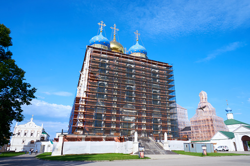 Ryazan, Russia - May 22, 2023: Restoration of the cathedral on the territory of the Ryazan Kremlin