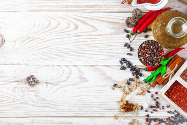 istock Spices and seasoning on old background. 1492923828