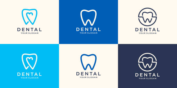 ilustraciones, imágenes clip art, dibujos animados e iconos de stock de logotipo de salud logotipo de diseño vectorial de estilo lineal. logotipo de clínica dental. - dental issues