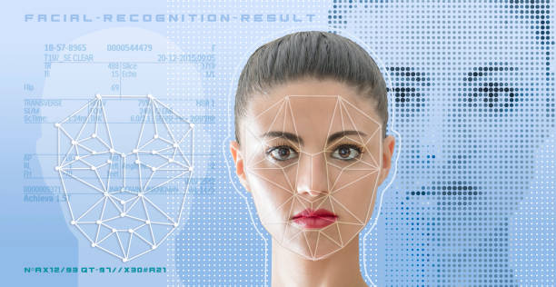 istock Woman with facial recognition technology concept GUI for authentication 1492927406