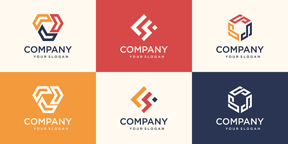 Company vector logo design element. Abstract hexagon, shield, shaped vector symbols.