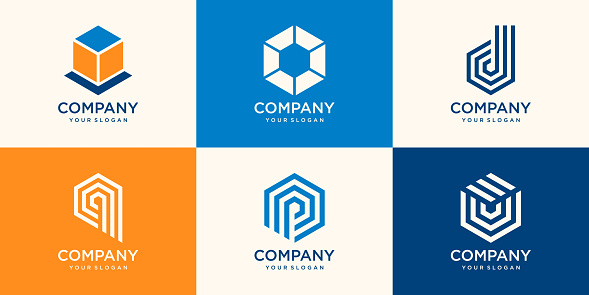 Abstract company Logo Design Elements. Set of nine abstract hexagon shaped vector symbols