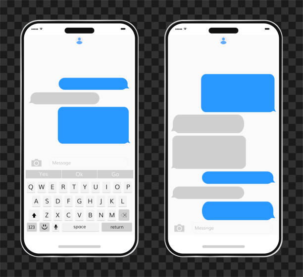 mobile phone chat design template vector mobile phone chat design template vector. Smartphone messager app interface phone text message mockup stock illustrations