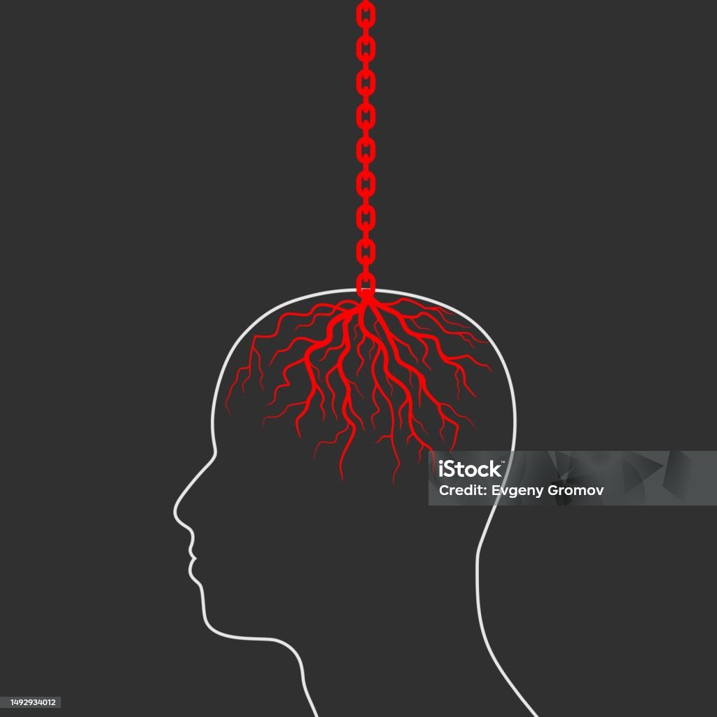 Pulluted Mind Chain Rooted In Human Head Illustration About Fixed Mindset And ...