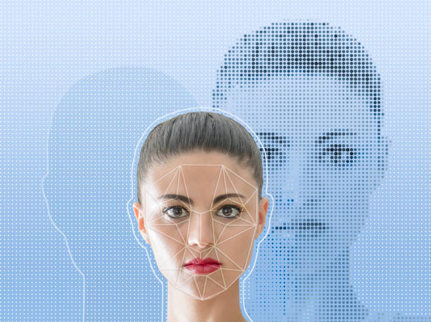 istock Woman with facial recognition technology concept GUI for authentication 1492936058